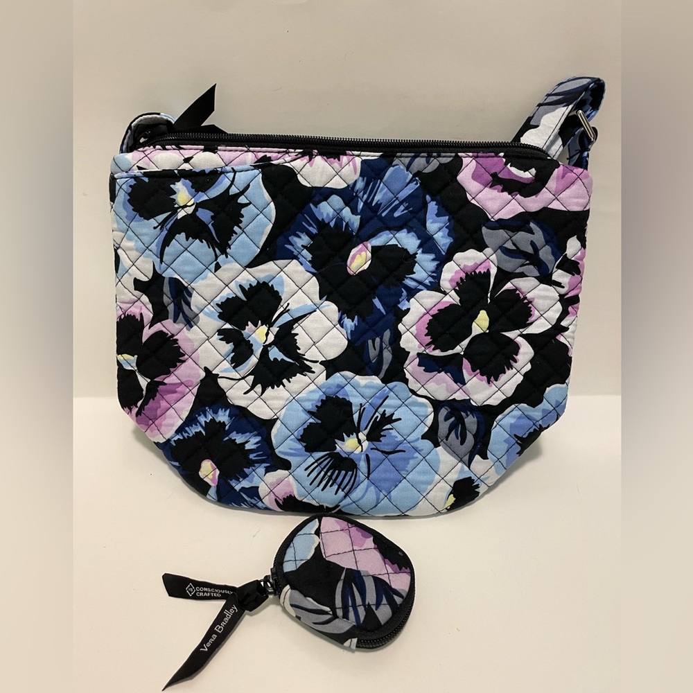 Vera Bradley Bucket Bag and AirPod Case in Plum Pansies EUC